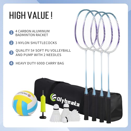 Portable Volleyball & Badminton Combo Net Set for Backyard Beach with 2 Nets (20ft and 32ft), Adjustable Poles, PU Volleyball, Aluminum Rackets and Carry Bag, Quick Setup & Durable - color: Blue