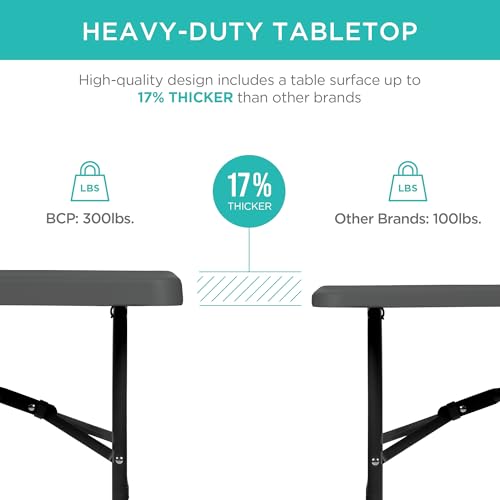 Best Choice Products 4ft Plastic Folding Table, Indoor Outdoor Heavy Duty Portable w/Handle, Lock for Picnic, Party, Camping - Dark Gray - color: Dark Gray, size: 4ft