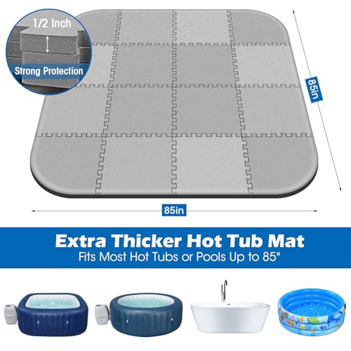 1/2"Extra Thick 85Inch Hot Tub Mat for Inflatable Hot Tub Accessories,Large Hot Tub Eva Foam Pad Padding Foundation for Outdoor Indoor,Portable Spa Pool Accessories Ground Base Flooring Mat Protector - color: 1/2 Inch Thickness 85 Inch,Grey