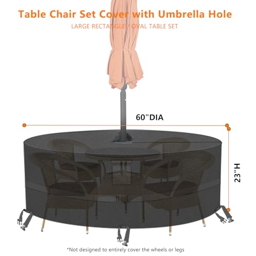 Kovshuiwe Round Patio Table Cover with Umbrella Hole - 60" Dia x 23.6" H Heavy Duty Waterproof 600D Oxford Fabric Outdoor Lawn Patio Furniture Covers (Cover Size，NOT Table Size) - color: Black, size: 60"dia X 23.6"h