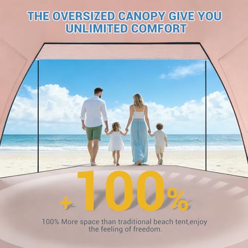 Elegear CumbreX™ Beach Tent Sun Shelter with Canopy, 4-5 Person Pop Up Beach Tent, Easy Setup UPF 50+ UV Protection Portable Lightweight Double Silver Coating Beach Cabana Sun Shade Shelter - Orange - color: Orange, size: 4-5 Person
