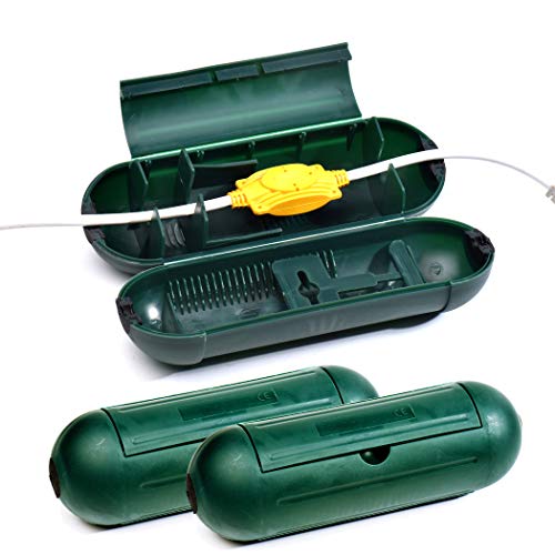 (3-Pack) Outdoor Extension Cord Protective Cover Set for AWG12/14/16 Cords | Water-Resistant Holder for Holiday String Lights, Plugs and Wires | Capsule Shaped Protector with Large Compartment (Green) - color: Green (3-Pack), size: Large (Standard)