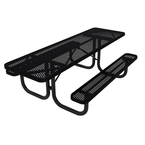 COATEDOUTDOORFURNITURE Heavy-Duty Portable ADA-Compliant Outdoor Picnic Table, Punched Steel Patio Dining Furniture Made in America (8ft Rectangular, Both-Side Handicap, Black) - color: Black, size: 8 Ft, Rectangle Handicap Both Ends, Punched Steel