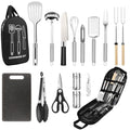 Camping Cooking Utensils Set, Stainless Steel Grill Tools, Camping BBQ Cookware Gear and Equipment for Travel Tenting RV Van Picnic Portable Kitchen Essentials Accessories - color: Black-16 PCS
