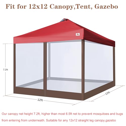 SCOCANOPY Replacement Mesh sidewall for Most 12x12 Canopy Or Gazebo,(Brown) - color: Brown, size: 12X12