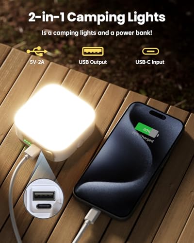 Eventek 2Pack 20000mAh Camping Lights, Camping Lantern Rechargeable Total Up to 200H+ & 4 Lights Modes, Portable IP65 Waterproof Tent Lights for Camp, Outdoor, Power Outages Emergency, Hurricane