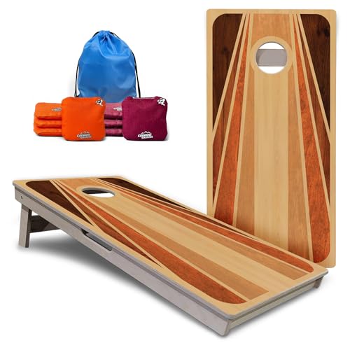 Cornhole Solutions PRO Tournament Cornhole Bundle – Regulation 4 ft x 2 ft Professional Set – ¾″ Baltic Birch Plywood – Folding Legs – UV Printed & Clear Coated – Made in USA - color: Retro Wood