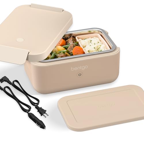 Bentgo Heat - Electric Lunch Box - Portable Food Warmer for Adults, Heated Lunch Box for Work, Travel, School & On the Go, Plug Into Wall or Car, Ideal for Ages 14+, 12V/24V & 120V Cords (Latte) - color: Latte