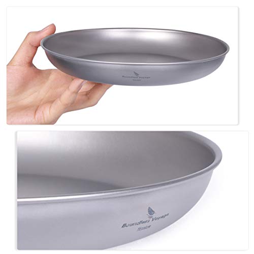 iBasingo Titanium Plate 18.5cm Ultralight Camping Dinner Plate, Reusable Metal Dish for Steak, Dessert Portable Round Tray with Mesh Bag for Backpacking, Hiking, Picnic Ti1103T - color: L-Ti1103T