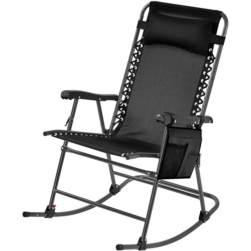 Yaheetech 26in Rocking Chair Outdoor Zero Gravity Folding Chairs Rocking Chairs Foldable Outdoor Reclining Lounge Chair for Outside Lawn with Cupholder/Pillow Ergonomic Design for Rest, Black - color: Black, size: 1 Pcs