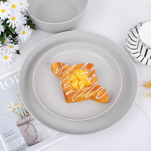 EI 12pcs Wheat Straw Dinnerware Set of 4,Plastic Plates Reuasble Unbreakable,Plastic Plates and Bowls Sets for Camping,Picninc,Family Dinner - color: Grey Wheat Straw Plates and Bowls