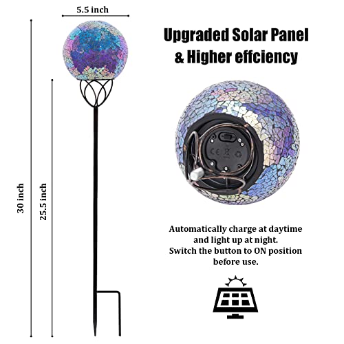 VCUTEKA Solar Lights Outdoor Garden Decor Mosaic Solar Garden Lights Waterproof Glass Ball LED Pathway Stake Light for Landscape Lawn Patio Yard Decoration Purple 6 inch - color: Clear