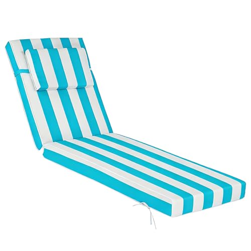Chaise Lounge Cushions Outdoor 72x21x4 Inch, Patio Lounger Chair Cushion with Removable Cover, Fade Resistant Replacement Pad for Outdoor Furniture (Lake blue and white stripes, 72x21x4 inch) - color: Lake Blue and White Stripes
