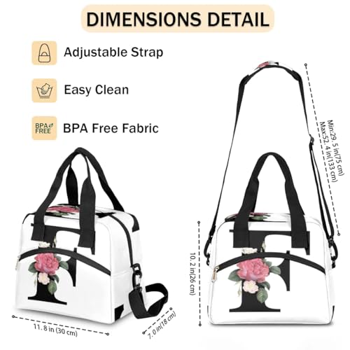 Letter F Insulated Lunch Bag for Women Men Reusable Waterproof Lunch Box Cooler Tote Bag One shoulder portable meal bag Portable Adult Lunchbox for Work Picnic Hiking Beach - color: Letter F