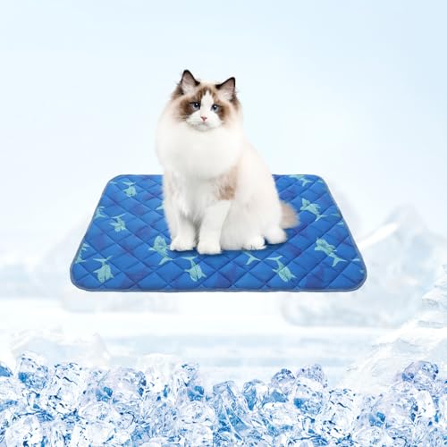 Homimp Dog Cooling Mat,15.5" x 19.5"Thicken Self-Cooling Mat for Dog&Cat,Internal Waterproof& Endothermic,Washable Pet Ice Cool Pad Blanket,Pet Sleeping Pad for Indoor Outdoor in Summer, Non-Toxic - color: Blue Shark, size: Small 15.5IN x 19.5IN