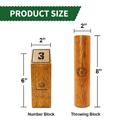SunNordic Wooden Throwing Game Set, Numbered Block Toss Games with 1 x Scoreboard,12 x Premium Rubber Wood Pins & 1 x Dowel, Outdoor Backyard Lawn Bowling Yard Game for Kids, Adults & Family - color: Yellow Brown