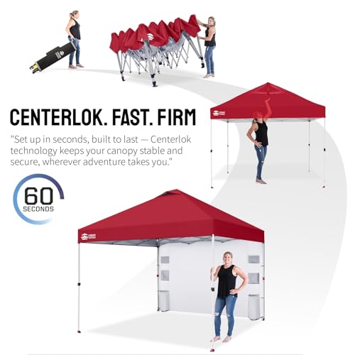CROWN SHADES Canopy Tent 10x10 Pop Up Canopy Outdoor Shade with Pockets Sidewall, Easy Up Sun Shelter with One Person Set Up Center Lock, Portable Instant Camping Beach Canopy Tents, Red - color: Red