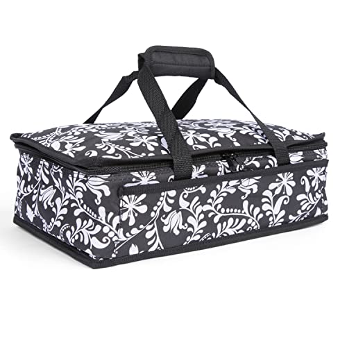 Dawhud Direct Insulated Casserole Carrier for Hot or Cold Food - Portable Casserole Dish Carrier with Handles - Black and White Design - 13 x 8 x 4 Inches Food Warmer Bag for Travel and Picnics - color: Black