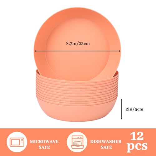 12-Pack 8.6 Inch Plastic Salad Bowls,Lightweight Unbreakable Dinner plates for Daily Use, Microwave & Dishwasher Safe Plates,Plastic Plates for Camping, Outdoor, food, Fruit (Orange) - color: Orange, size: 8.6 Inch