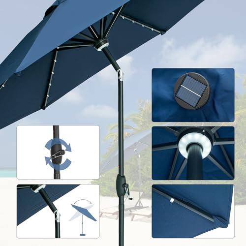 GDY 10Ft Patio Umbrella, Table Umbrella with 40 LED Lights, Outdoor Umbrellas for Patio, with Tilt and Crank, Center Light, for Garden, Deck, Backyard, Pool, and Beach. - color: Navy Blue