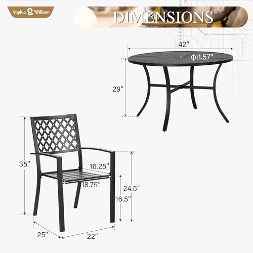 Sophia & William Round Patio Table and Chairs Set, Outdoor Dining Set for 4, 5 Piece Metal Patio Furniture, 42" Black Table(Diamond) - color: Diamond, size: 42" Dia