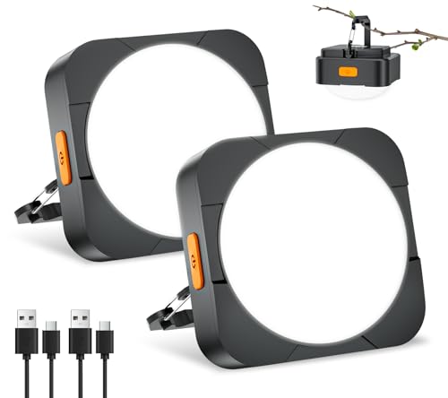 FLY2SKY Rechargeable Camping Lights 5000 mAh Tent Lights Portable LED Camping Lantern Survival Gear Essentials Camping Accessories for Hiking Backpacking Fishing Hurricane Emergency Power Outage（2PCS） - color: 2PC-5000mAh-BLACK