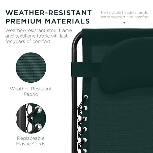 Best Choice Products Oversized Zero Gravity Chair, Folding Outdoor Patio Lounge Recliner w/Cup Holder Accessory Tray, Pillow - Forest Green - color: Forest Green