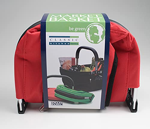 RSVP International Collapsible Market Basket Aluminum Frame, Large Zip Side Pocket, 17x11x18", Red - color: Red, size: 17 x 11 x 18"