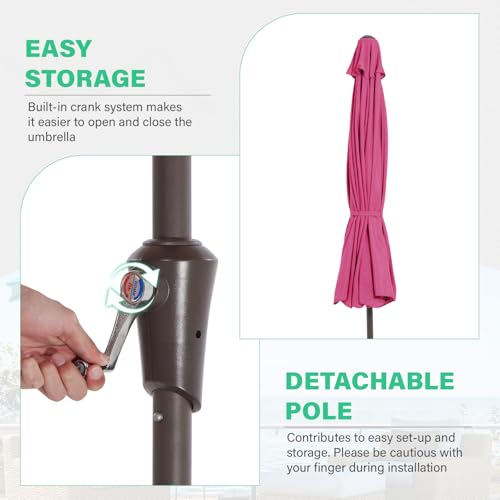 JEAREY 9 FT Patio Umbrella Outdoor, Table Umbrellas Market Umbrella w/Push Button Tilt/Crank, 8 Sturdy Ribs(Rose Pink) - color: Rose Pink