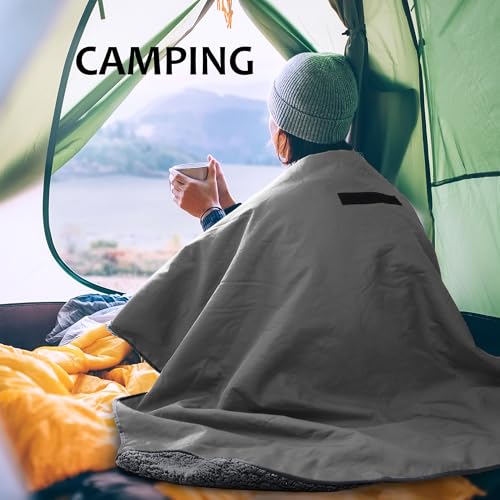 Tirrinia Large Waterproof Outdoor Blanket, Soft Warm Windproof Stadium Blanket with Sherpa Fleece and Foldable for Outdoor Sport, Baseball, Football, Beach, Concerts, Car - color: Light Grey, size: 66" x 90"