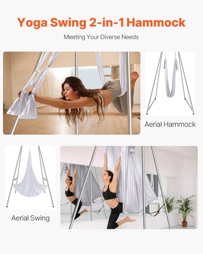 VEVOR Yoga Stand Frame, Max 441-551 lbs Load Swing Stand, Triangular Structure Aerial Rig, Aerial Silk Stands with Yoga Hammock, Standard & Height-Adjustable Version - color: White, style: Standard Version