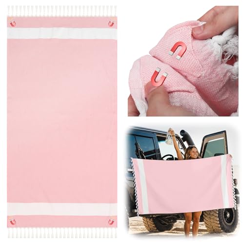 HunnmingRe 1 Pcs 39 x 71 Inch Extra Large Magnetic Beach Towel Oversized Turkish Blanket Cotton XXL Sandproof Towels Huge Big Giant Throw Quilt Blankets for Adult Picnic Camping Travel Pool (Pink) - color: Pink, size: 39 x 71 Inch