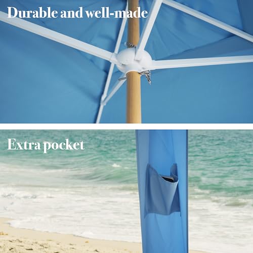 AMMSUN Beach Cabana with Fringe, 7' x 7' Boho Beach Canopy with Tassels, Easy Set up & Premium Wood Pole, Cabana Tent with Sand Pockets, Instant Sun Shade for Sand, Garden, Patio, Blue - color: Blue