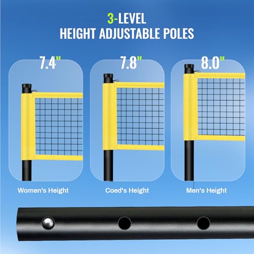 Professional Outdoor Volleyball Net Set with Arm Sleeves & Beach Fixed Plate, Heavy Duty 32-Ply Reinforced Net with Steel Anti-Sag Winch, Height-Adjustable Poles, Carry Bag for Backyard Beach Lawn