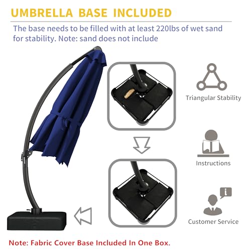 Kingdura 11ft Offset Cantilever Patio Umbrella with Base Included, Large Round Aluminum Outdoor Umbrella, 360° Rotation & Infinite Tilt, Heavy Duty Frame for Deck Pool Backyard, Navy blue - color: Navy blue, size: 11 FT