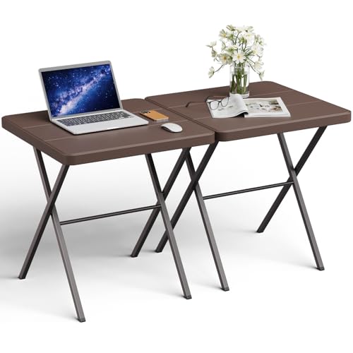 Folding Table 2 Pack, Portable Square Foldable Table No Assembly, Heavy Duty Steel Frame Indoor Outdoor Camping Patio Table, Picnic Card Table for Backyard, RV, Small Spaces - size: 27inch-2 Pack