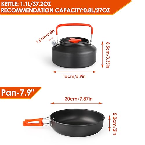 Gutsdoor Camping Cookware Set Camping Gear Campfire Utensils Non-Stick Cooking Equipment Lightweight Stackable Pot Pan Bowls with Storage Bag for Outdoor Hiking - style: 16pcs (Orange)