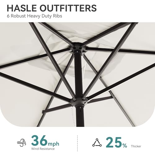 HASLE OUTFITTERS Rectangular Patio Umbrella, 6.5 x 10 ft Rectangle Table Umbrellas w/Heavy Duty Ribs, Effortless Crank and Push Button Tilt, Wind Resistant Sun Umbrella for Outdoor Patio, White - color: White