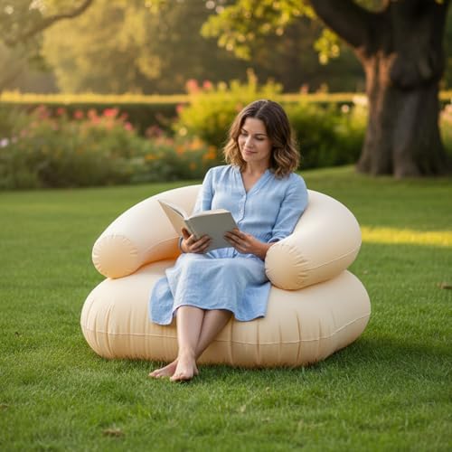 Yoidesu Inflatable Couch with Pump, Easy Setup, Ultralight, Blow up Lounger Chair, Suitable for Hiking, Camping, Beach, Festivals, Lightweight Air Sofa for Relaxing Anywhere (Beige) - color: Beige