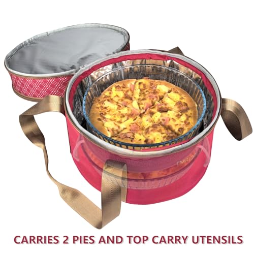 Pie Carrier With A Lid And Handle, With A Hard Edge That Won'T Collapse, Round Insulated Casserole Carrier,It Is Suitable For The Safe Transportation Of Cold And Hot Food (Red) - color: Red
