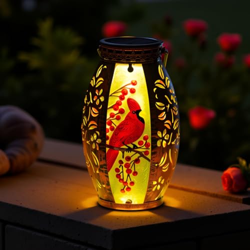 STARSOUL Solar Lantern Outdoor Waterproof, Hanging Solar Lantern for Patio Garden Yard Decor, Cardinal Memorial Gifts for Loss of Love one, Bereavement Sympathy Gift - color: Cardinal-B