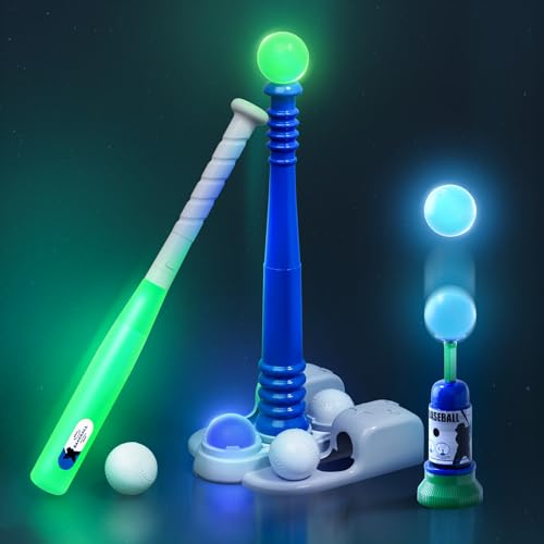 QDRAGON 2 in 1 T Ball Sets for Kids 3-5 5-8, Tee Ball Set with Automatic Pitching Machine/Adjustable Batting Bat & Stand/6 Balls, Baseball Toys Outdoor Sport for Toddlers Boys - color: Blue+red