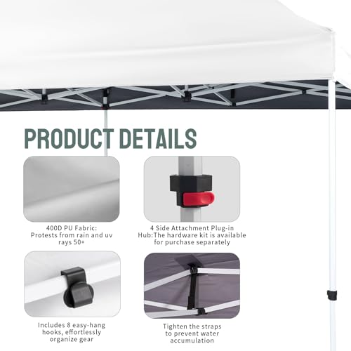 CROWN SHADES 10x20 Pop Up Canopy Tent - Commercial Canopy Tent with 400D Strength Oxford Fabric, Hexagonal Leg, 4 Upgraded Weights - Great for Trade Shows, Events, Parties & Commercial Use, White - color: White, size: 10x20