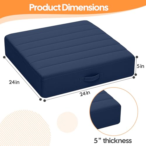 MeMoreCool Square Floor Pillow for Adults and Kids, Large Meditation Cushion with Thick Foam and Washable Tufted Cover, 24-Inch Navy Seat for Yoga and Sitting - color: Navy Blue, size: 24 Inch