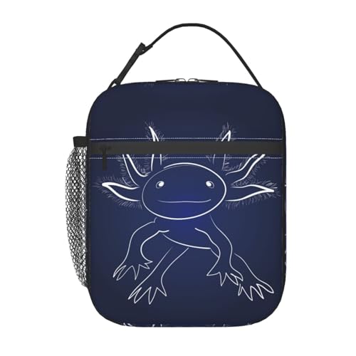 Blue Axolotl Print Salamander Insulated Lunch Bag Portable Reusable Zipper Lunch Box For Men Women Work Picnic Travel Camping - color: Black33