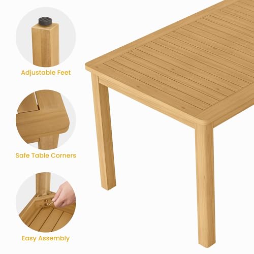 FansaFurn 3-Piece Outdoor Dining Set for 4 with 2 Benches and Cushion, All-Weather Acacia Wood Patio Table and Bench Set for Garden and Lawn, Beige