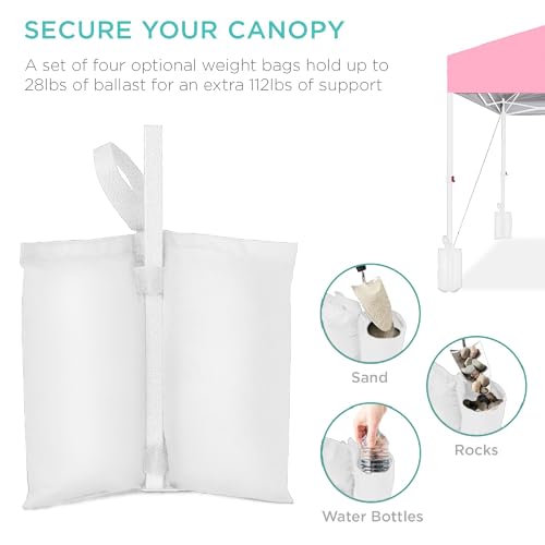 Best Choice Products 10x10ft Pop Up Canopy Tent, Outdoor Shade, 1 Person 1 Minute Set Up, Carry Case, 4 Weight Bags - Pink/White - color: Pink/White, size: 10x10ft