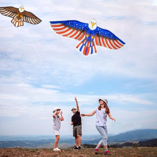 2 Pack Patriotic Eagle & Dragon & Butterfly Kite for Kids and Adults, Easy to Fly Huge Kites for Kids Ages 4-8 8-12 with 328FT String for Beach Park Easter Gift Outdoor Games and Activities - style: 2 Pack Eagle Kites