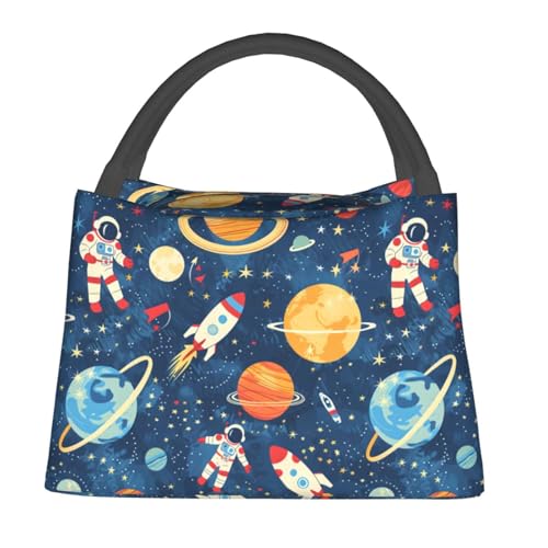 Space Astronaut Lunch Box with Rocket Planet Galaxy Pattern for Boys and Adults,Lightweight Handbag with Zipper Closure,Portable Cosmetic Bag for School,Work,Office,Travel and Picnic Gifts - color: Space