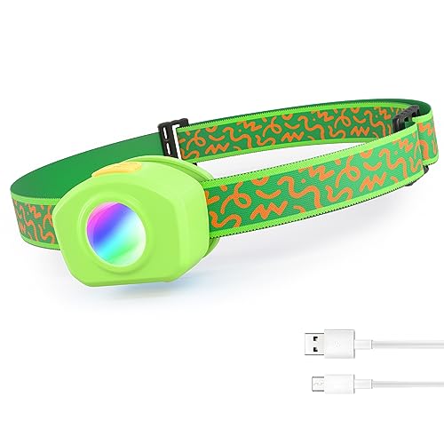 EverBrite LED Headlamp Rechargeable Kids Headlamp with RGB Mode and Adjustable Headband, 3 Modes Multicolor Headlamp for Kids, Bright Kids Head Lamp for Camping, Reading, Exploring, Hiking, Birthday - color: Forest